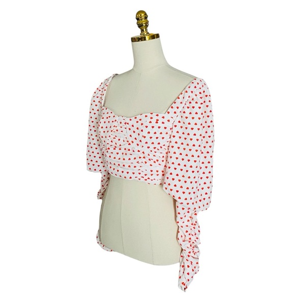 ASOS Collective the Label Bow Back Crop Top in Ditsy Red Hearts Print Size 2 - Picture 6 of 8